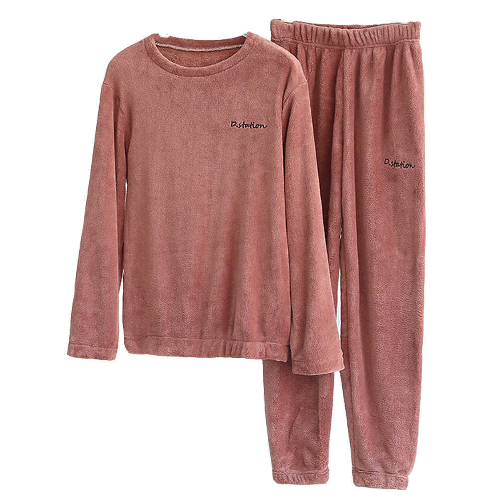 Women Pajamas Set Winter Warm Flannel Pajamas Homewear Thick Female Sleepwear Plush Pyjamas Suit Sweatshirt Hoodies Solid Color 210924