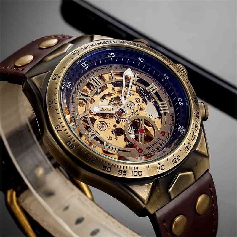 Leather Mechanical Watch Men Automatic Steampunk Watch Mens Skeleton Watches Bronze Transparent Vintage Sport Wristwatch Male 210407, 9869 black
Leather Mechanical Watch Men Automatic Steampunk Watch Mens Skeleton Watches Bronze Transparent Vintage Sport Wristwatch Male 210407, 9869 black