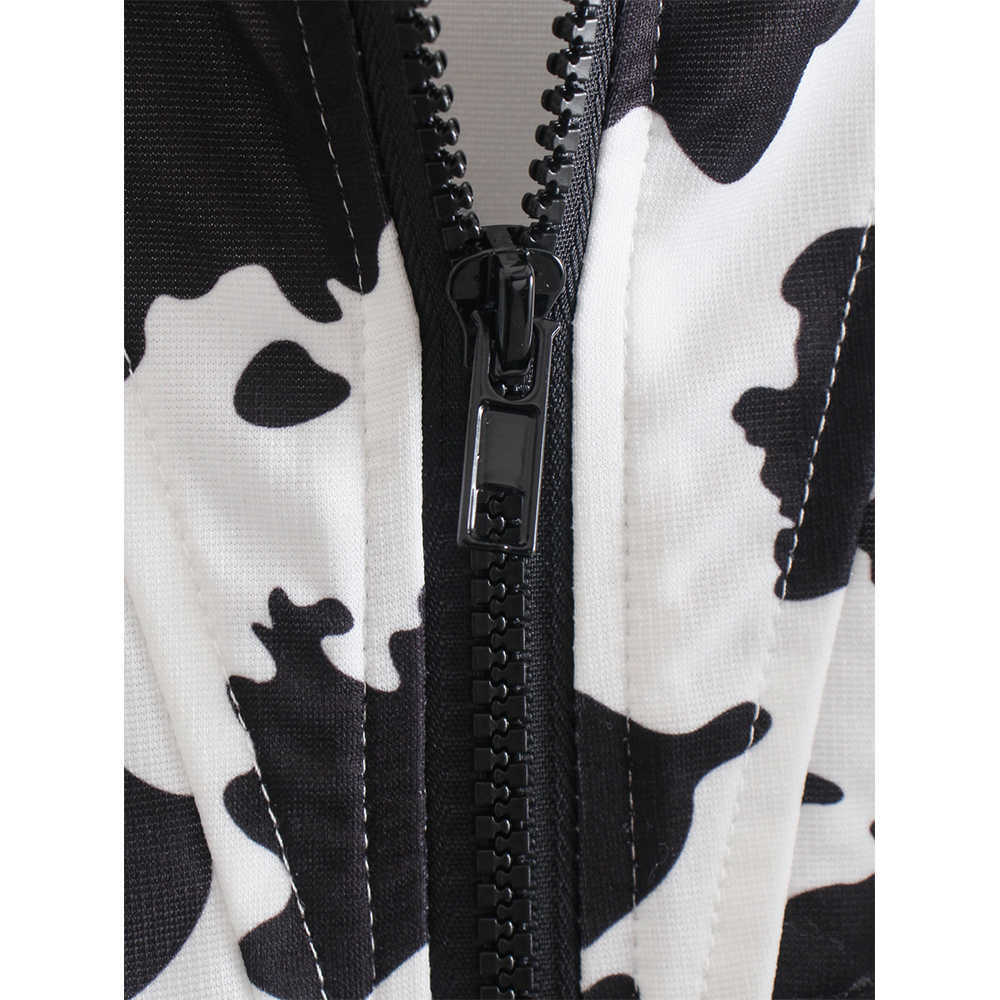 Women Summer Crop Top Cow spots Zip Up Casual Fashion Sexy Chic Lady Woman Camisole Tank Top 210709