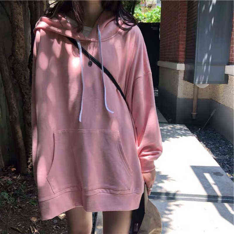 Solid Thin Hoodie Women's Oversized Clothing Long Sleeve Draw String Sweatshirts Female Blouse Polyester Loose Casual Long Tops 211109
