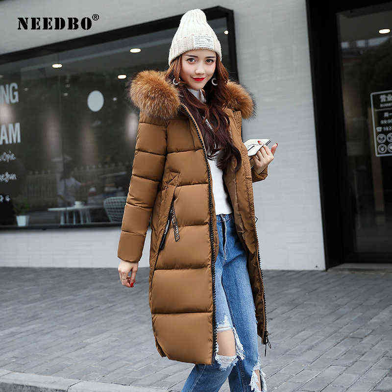 NEEDBO Winter Jacket Women Fur Collar Long Parka Warm Slim Winter Coat Woman Puffer Jacket Oversized Padded Outwear Coat Women 211108