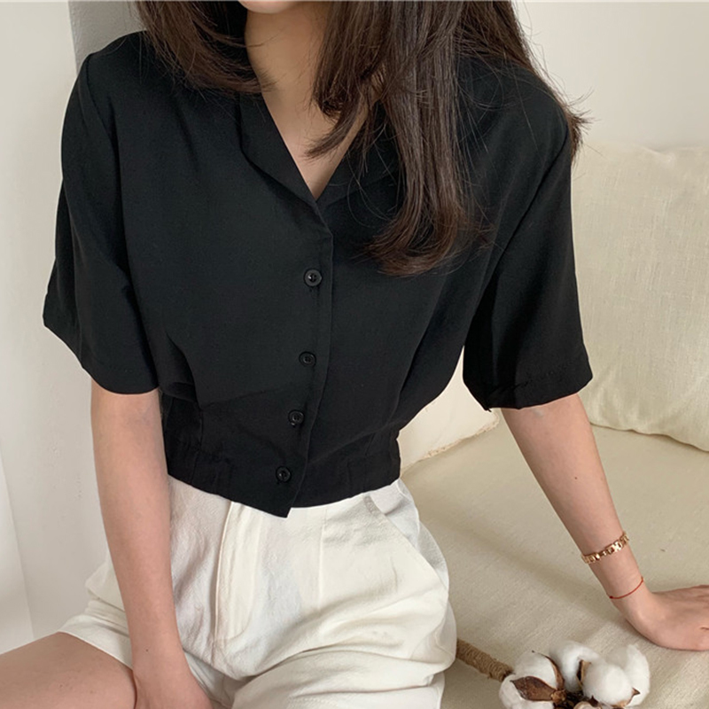 5 colors femme womens short tops summer korean style loose solid color short sleeve shirt women short blouses (N0018) 210423