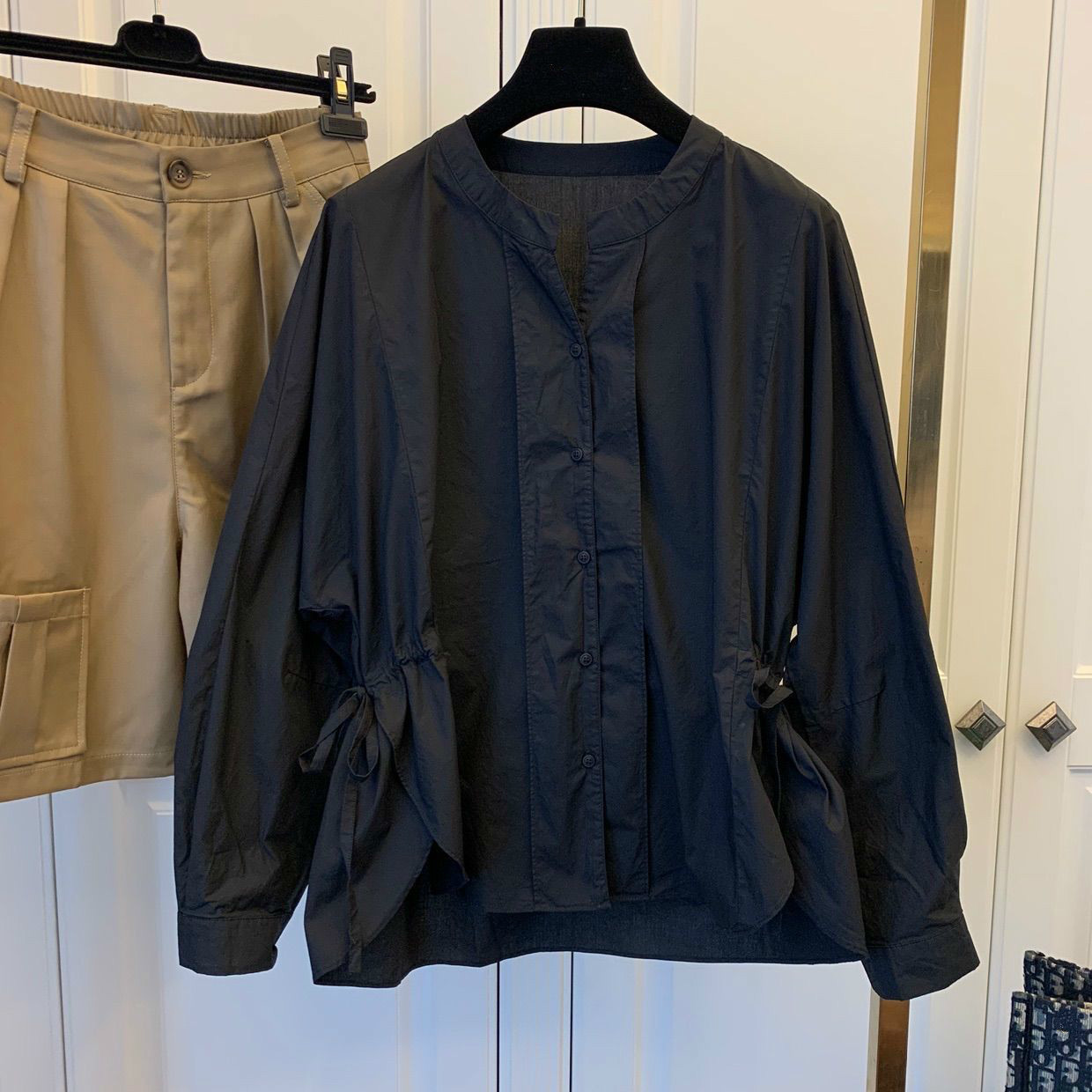 Nomikuma Women Blouses Causal Side Lace Up Split Top Shirts Spring New Long Sleeve O-neck Blusas Feminimos 6E022 210427