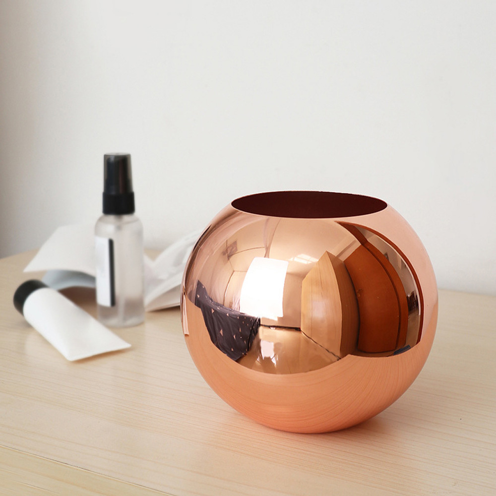 Stainless Steel Vase Unbreakable Metal Flower Vase Home Decor Living Room Decoration Round Polished Flowerpot Minimalist Crafts