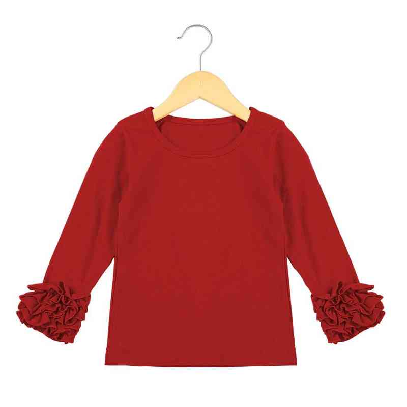 100% Cotton Sassy Fall And Winter Little Girls Plain Top Long Sleeve Girls Casual Icing Ruffle Shirts 220118