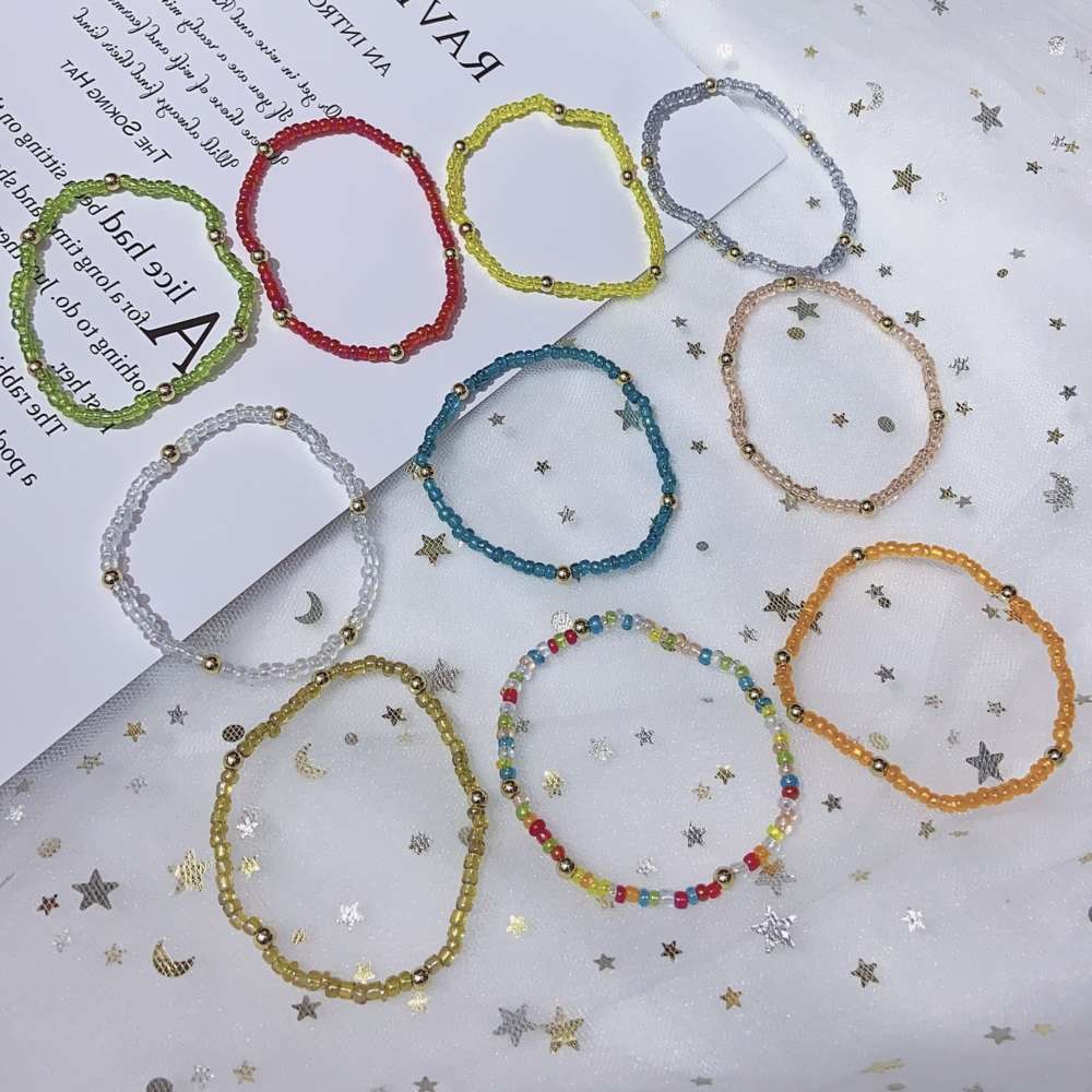 Hand catenary Korean dongdamen girl's bracelet simple style handmade rice BEADS BEADED BRACELET JEWELRY colorful gold beads, Golden;silver
Hand catenary Korean dongdamen girl's bracelet simple style handmade rice BEADS BEADED BRACELET JEWELRY colorful gold beads, Golden;silver