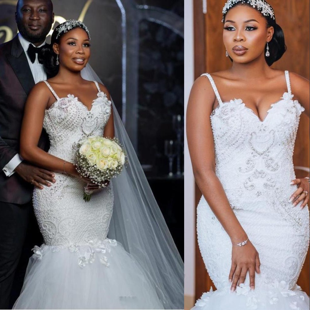 2021 Modest African Plus Size Wedding Dresses Mermaid Bridal Gowns Spaghetti Straps Sexy Open Back Crystal Beading Lace Handmade Flowers robe de mariee, Ivory
2021 Modest African Plus Size Wedding Dresses Mermaid Bridal Gowns Spaghetti Straps Sexy Open Back Crystal Beading Lace Handmade Flowers robe de mariee, Ivory