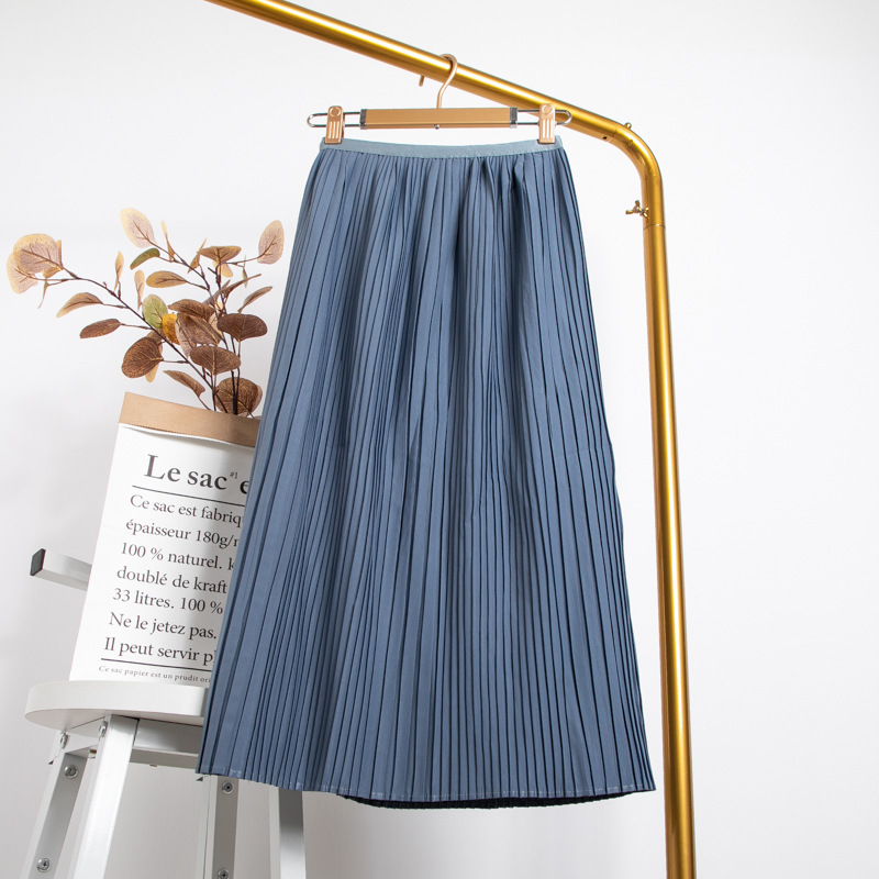Elegant Vintage Skirts For Women Korean Style Spring Autumn Super Quality High Waist Black Skirt Midi Pleated Skirt Female 210415