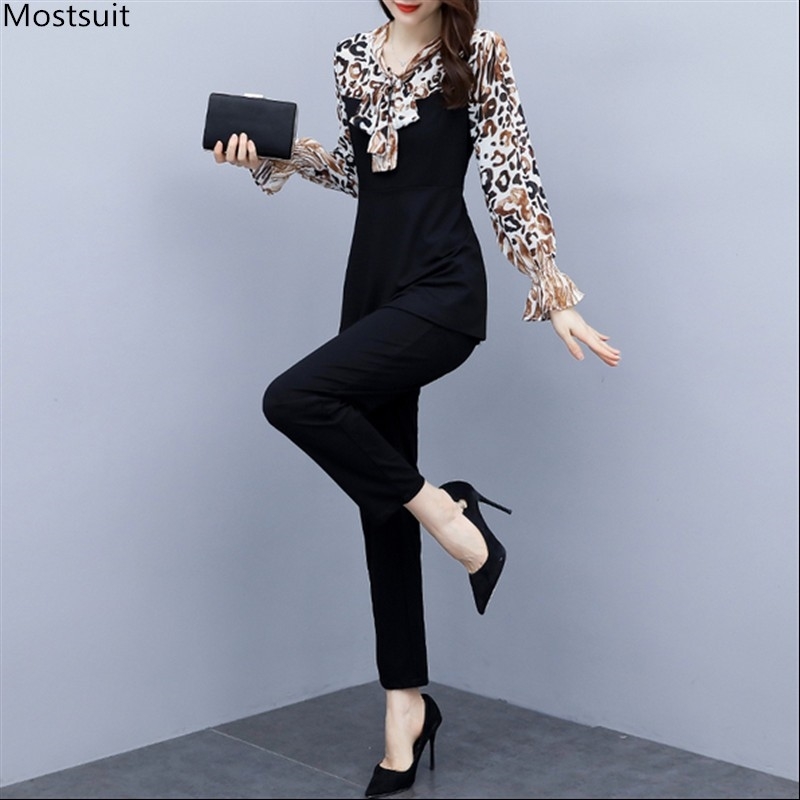 Spring Autumn Fashion Elegant Two Piece Set For Women Plus Size Long Sleeve Tunic Leopard Top And Elastic Pants Outfit Korean 210518, Black leopard
Spring Autumn Fashion Elegant Two Piece Set For Women Plus Size Long Sleeve Tunic Leopard Top And Elastic Pants Outfit Korean 210518, Black leopard