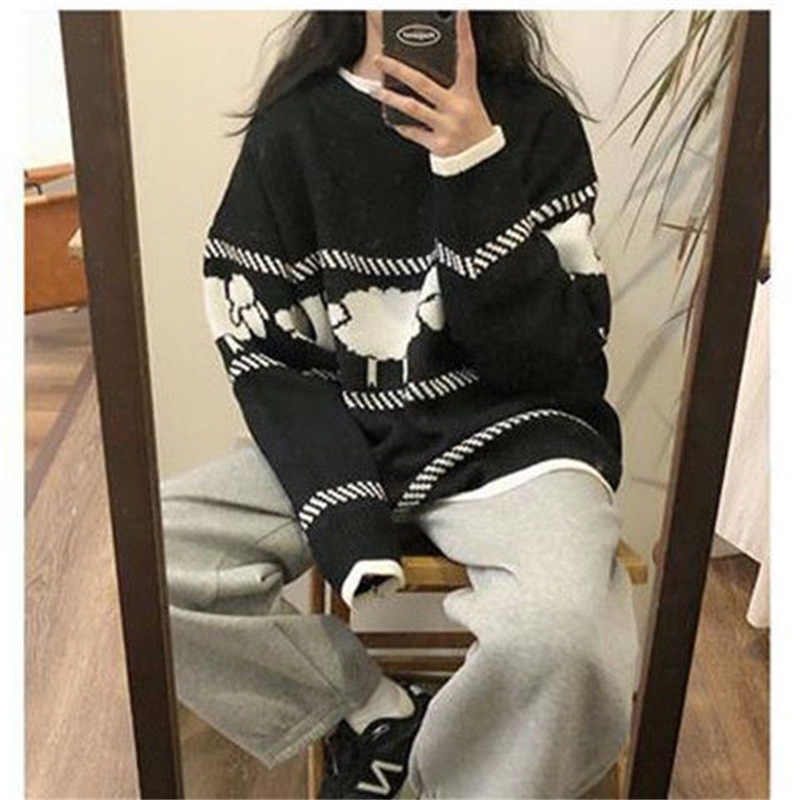 Harajuku Jumper Autumn Winter Knitted Sweater Pullover Women Cartoon Print Ins Cute Sweaters Pull Femme 210519