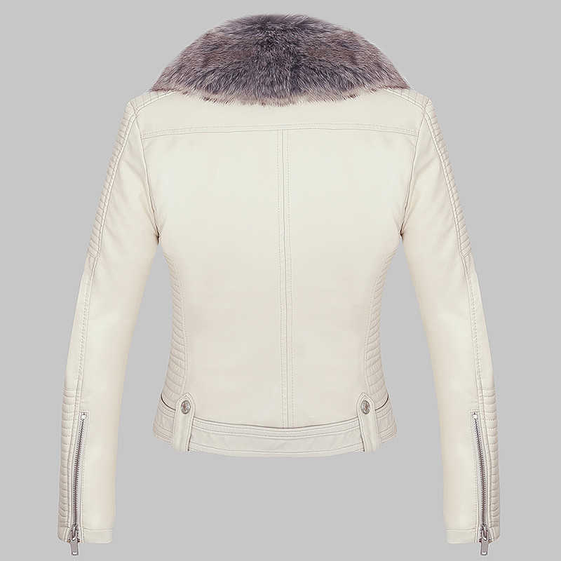 Fitaylor Women Winter Warm Faux Leather Jacket Coat With Fur Collar Female Pink Pu Motorcycle Jacket Biker Punk Black Outerwear 210908