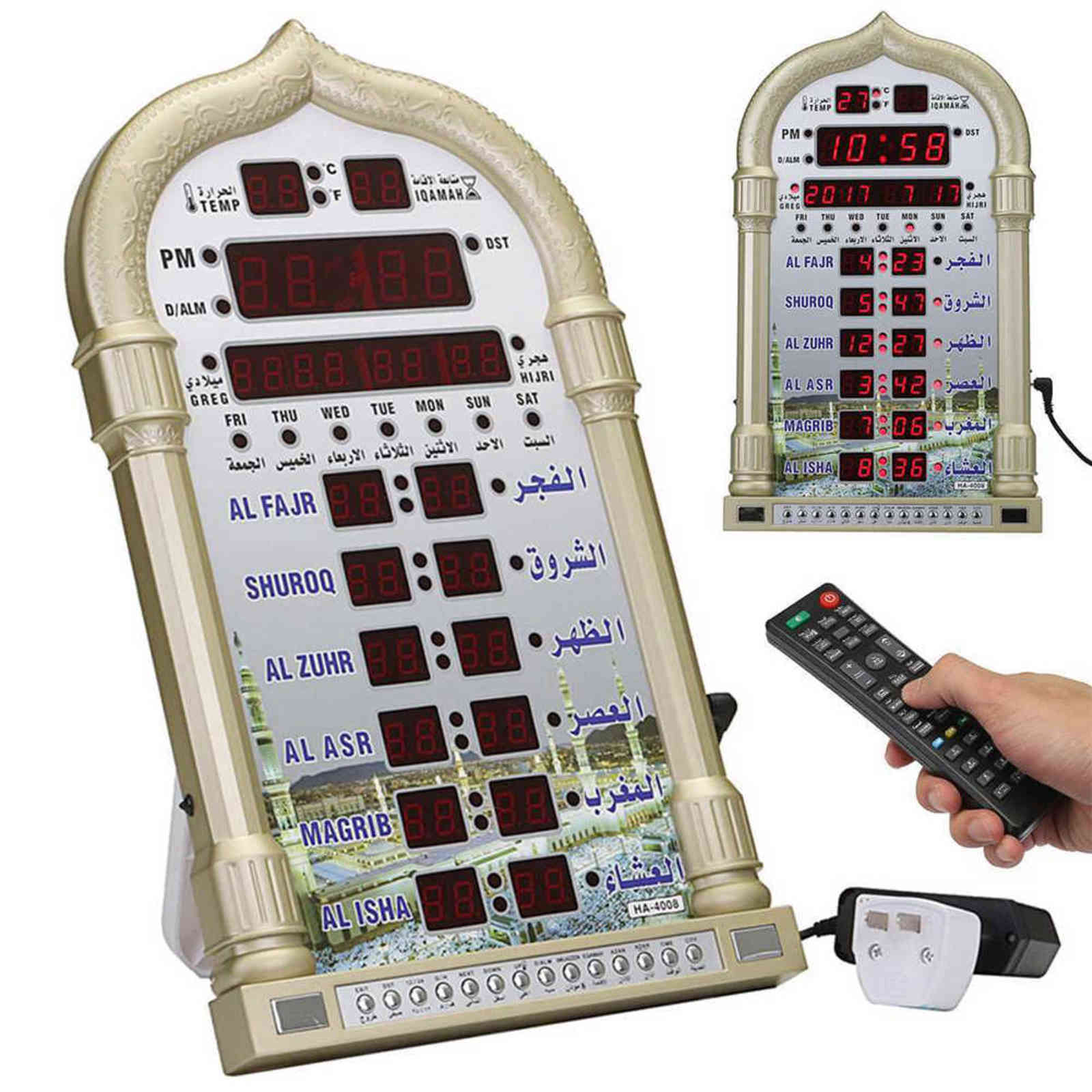 Digital Azan Mosque Prayer Clock Islamic Mosque Azan Calendar Muslim Prayer Wall Clock Alarm Ramadan Remote Control Support CSV H19521630