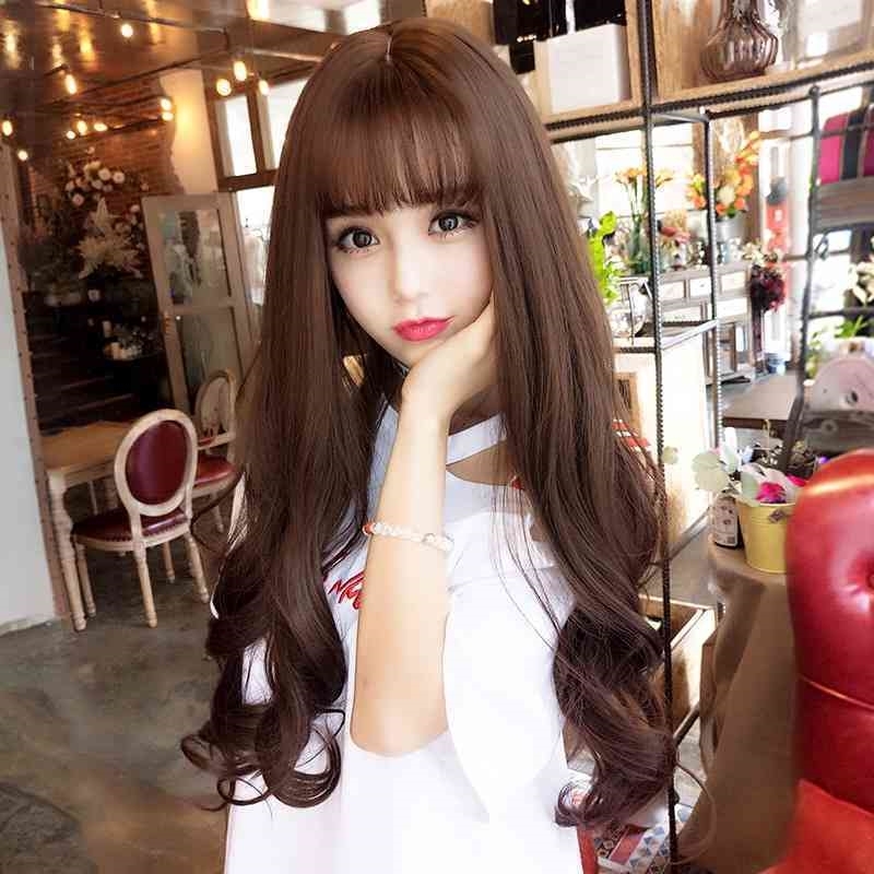 female Rose air net bangs corn perm hair human long curly wig full headgear, Dark brown
female Rose air net bangs corn perm hair human long curly wig full headgear, Dark brown