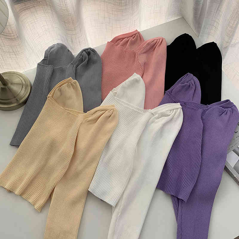Vintage Puff Sleeve Cropped Knitted Sweater Women Korean Chic Solid All Match Stretch Slim Knitwear Spring Jumper 210519