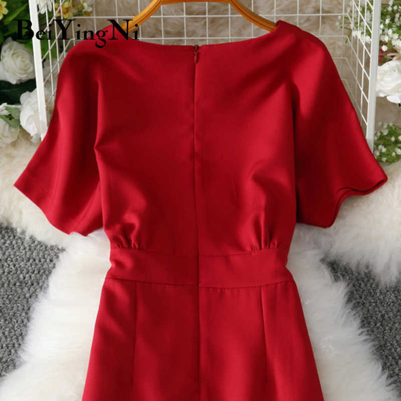 Beiyingni Office Ladies Dress Elegant Buttons Casual Slim Vintage Romance Party Women Dress Red Pink Yellow Vestidos Mujer 210630