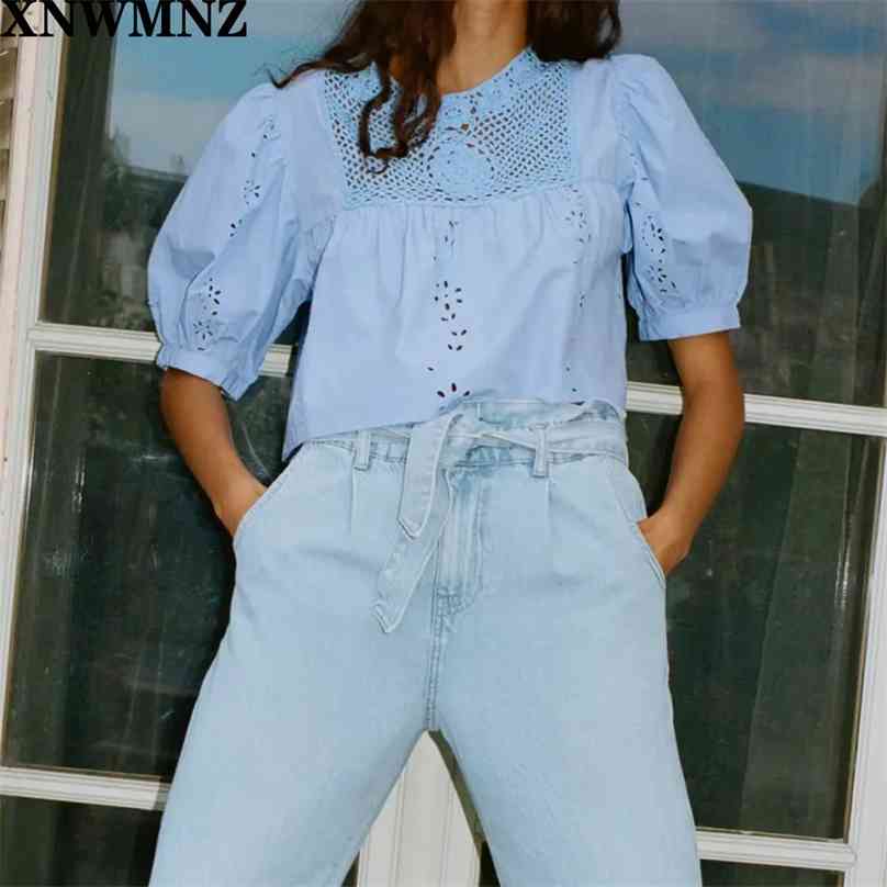 Embroidered Eyelet Cotton Blouse Women Fashion Openwork O-neck Short Puff Sleeve Top Female Back Opening Shirt 210520, Blue
Embroidered Eyelet Cotton Blouse Women Fashion Openwork O-neck Short Puff Sleeve Top Female Back Opening Shirt 210520, Blue