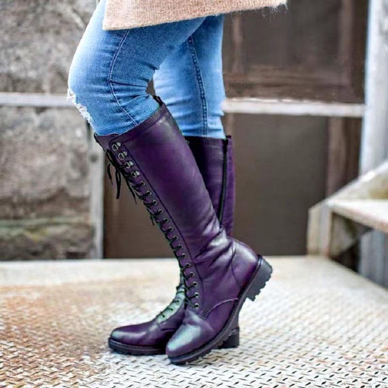 Boots Pu Leather Women Riding Lace Up Low Heels Platform Ladies Knee High Autumn Winter Cross Strappy Zipper Female Shoes, Black
Boots Pu Leather Women Riding Lace Up Low Heels Platform Ladies Knee High Autumn Winter Cross Strappy Zipper Female Shoes, Black