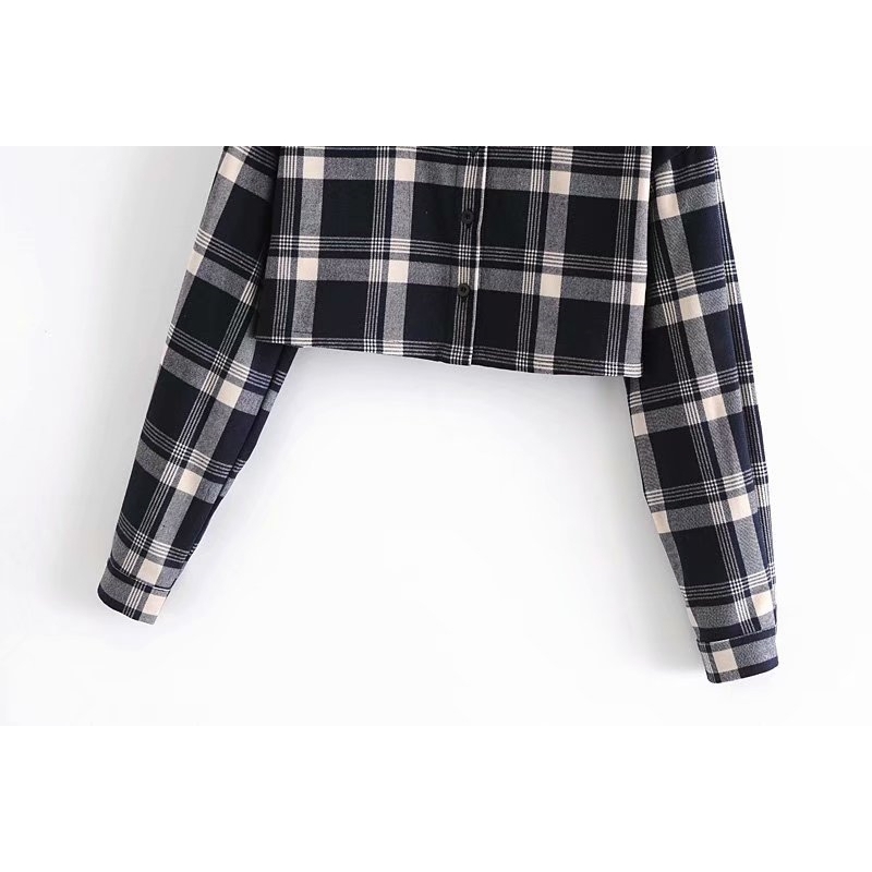 Streetwear Women Black Plaid Shirts Fashion Ladies Turn Down Collar Tops Causal Female Chic Button Short Blouses 210430
