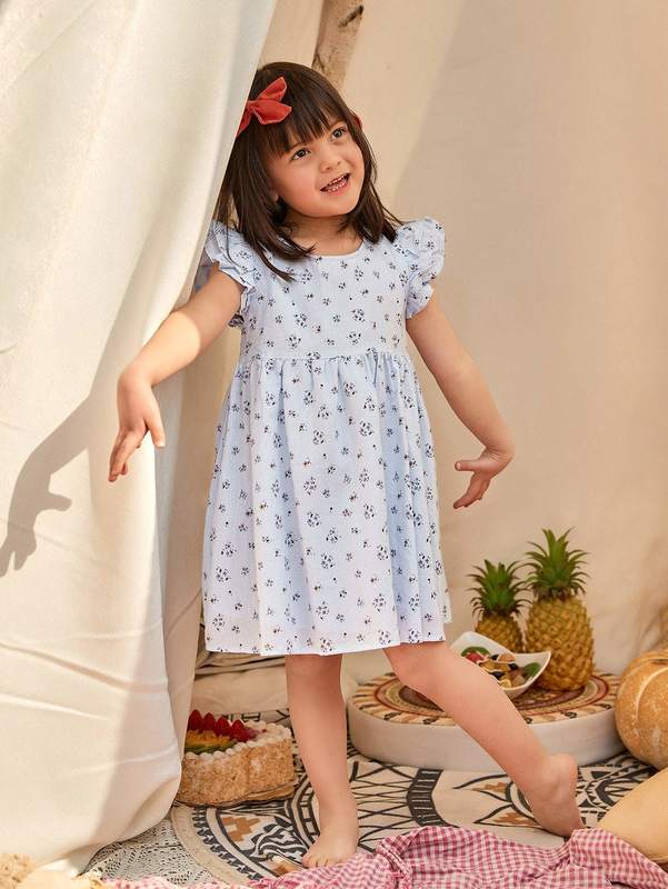 Toddler Girls Layered Ruffle Trim Ditsy Floral Dress SHE