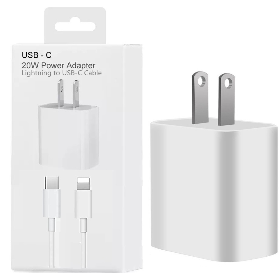 

20W 2in1 Fast Quick PD USB-C Wall Charger Eu US Plug Lightning Usb Cable 1m 3ft C To L Wire For Iphone 7 8 11 12 13 Pro Max Ipad mini 2 3 4 With Retail Box