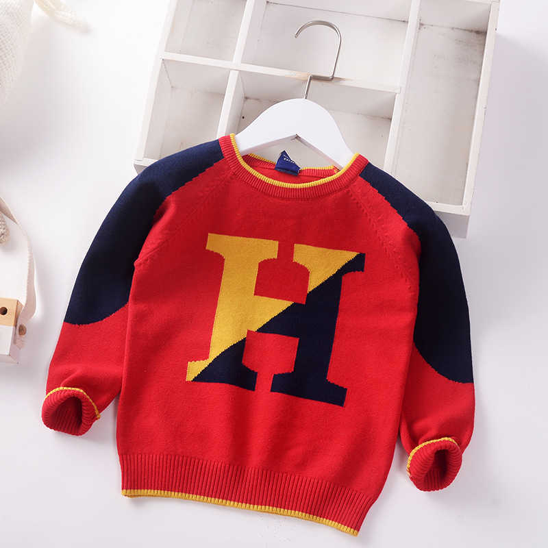 Boys Sweater 2021 Spring Autumn Baby Knitted Sweaters Jumper Children Letter Color Matching Toddler Pullover Kids Clothes 2-7y Y1024