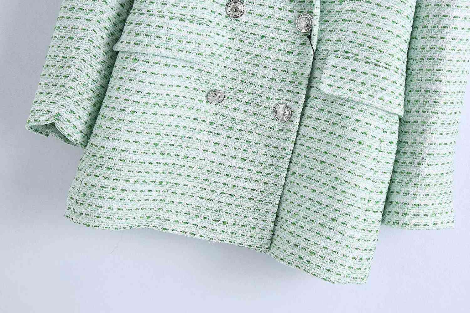 Suit Collar Double Breasted Chic Female Suit Women's Fashionable Plaid Texture Slim Suit Jacket 210507