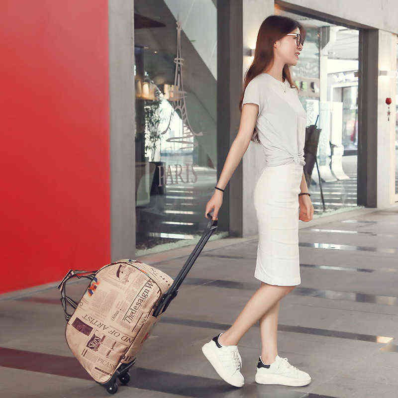 Women Men travel bag on wheels Rolling luggage Trolley Duffle Carry-On with Pull rod 211118