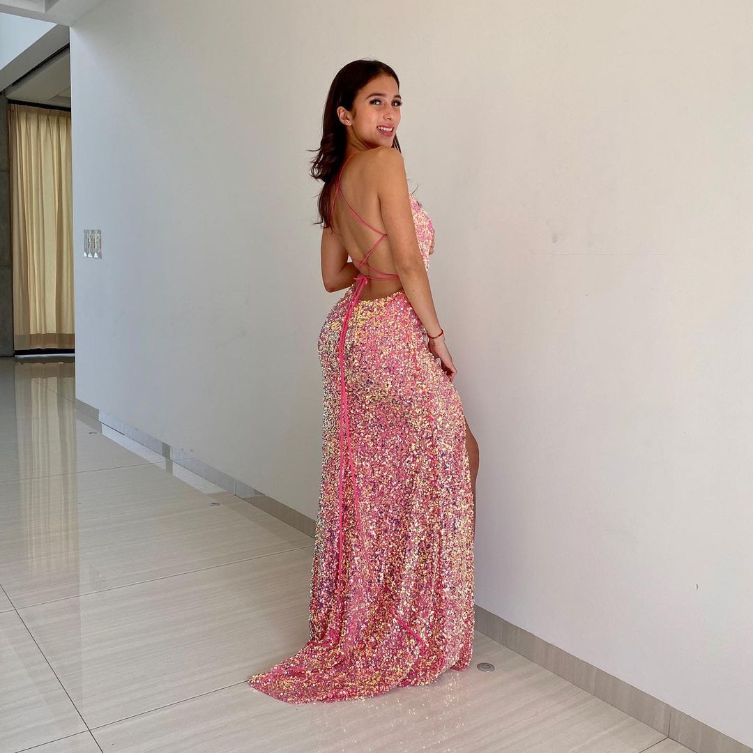 Glitter Pink Mermaid Prom Dress Sexy Halter Criss Cross Straps Backless Party Dresses African Black Girls Side Split Evening Gala Gowns