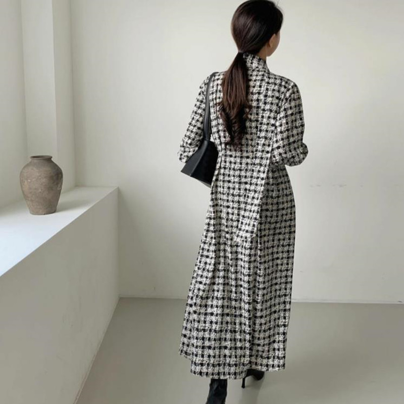 Minimalist Autumn Dress Women Vintage Classic Black and White Print Elegant OL Work Wear Long Dresses Vestidos 210421
