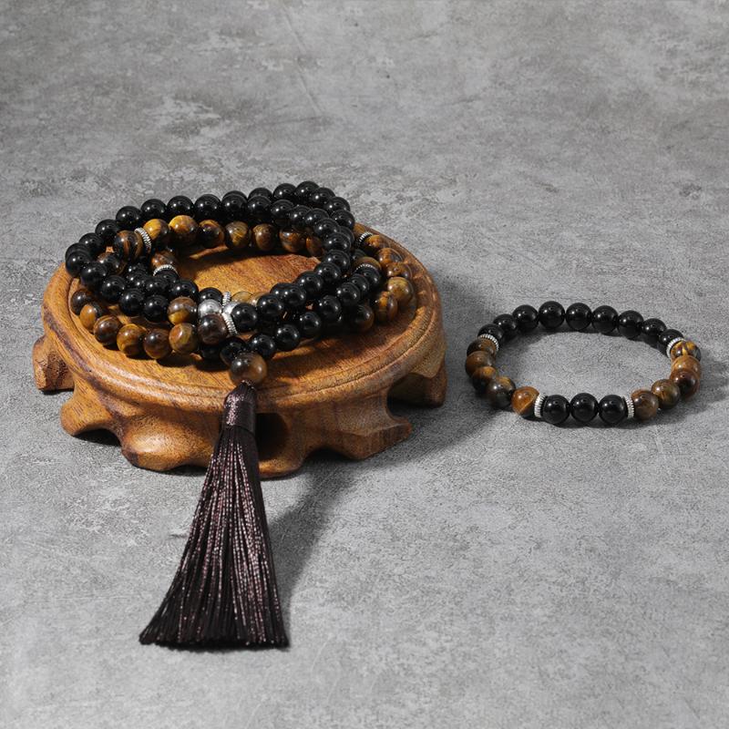 Earrings & Necklace OAIITE 8mm Natural Black Onyx Tiger Eye Stone Bracelet Set 108 Mala Beads Christ Rosary Jewelry For Women Men, Silver
Earrings & Necklace OAIITE 8mm Natural Black Onyx Tiger Eye Stone Bracelet Set 108 Mala Beads Christ Rosary Jewelry For Women Men, Silver