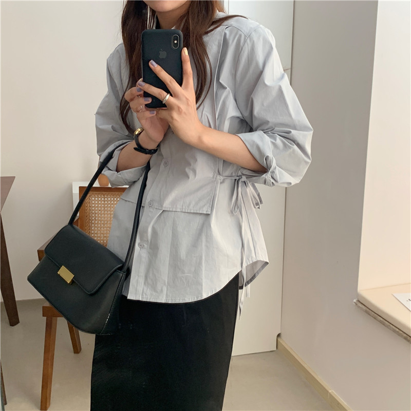 Minimalist Casual Solid Lapel Loose Long Sleeve Shirts OL Fashion Arrival Chic Women All Match Blouses 210421