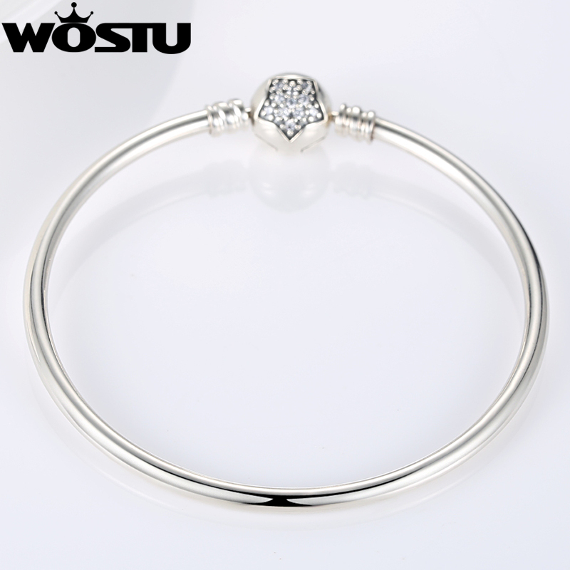 100% 925 Sterling Silver Star Bangle With Clear CZ for Women Fashion DIY Jewelry Fit Original Bracelets Charm Gift XCHS901 CX200704