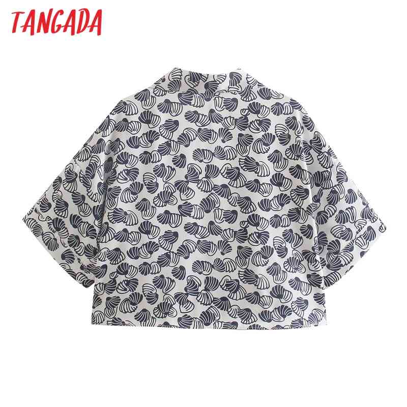 Women Retro Print Loose Crop Short Sleeve Summer Chic Female Holiday Shirt Tops 4N04 210416