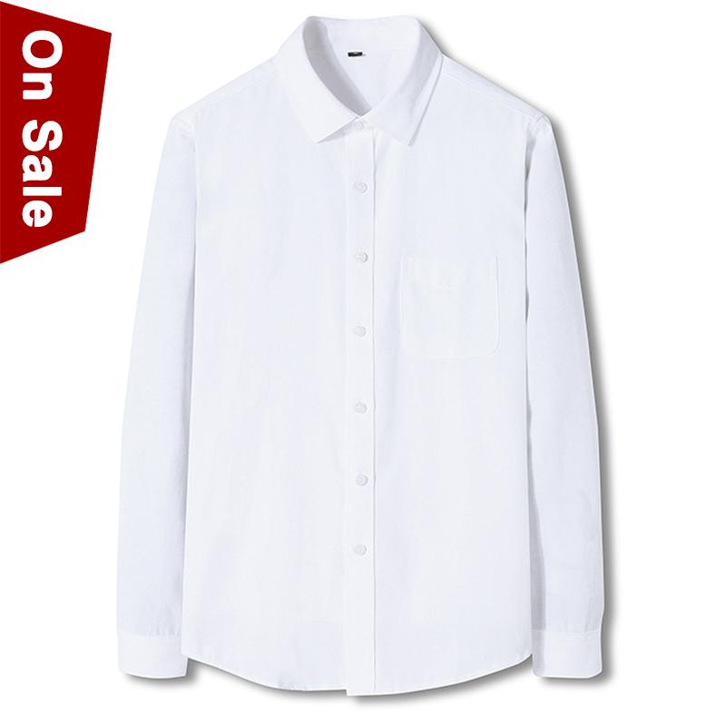 Spring Plain Shirts Men Soft Mens Dress Male Summer Casual Long Sleeve Black White Blue Non-Iron Brand Clothing #S72 Men's