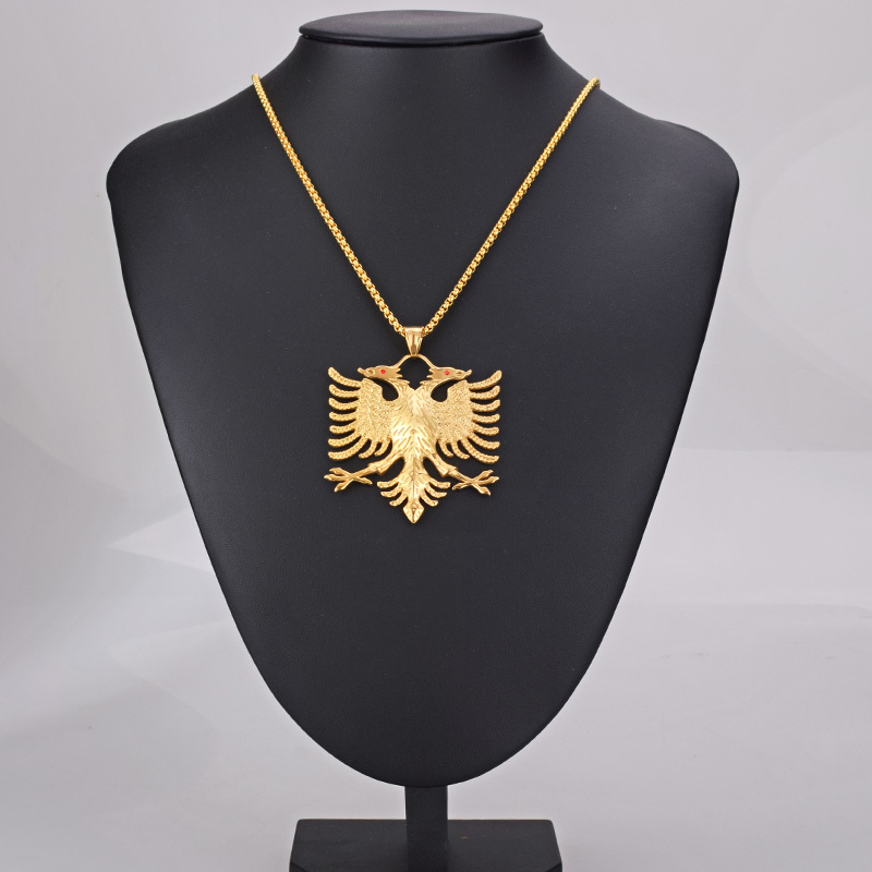SOITIS Albania Flag Eagle Pendants Russian Emblem Necklace Coat of Arms Double Headed Eagle Stainless Steel Pendants Chain 210331