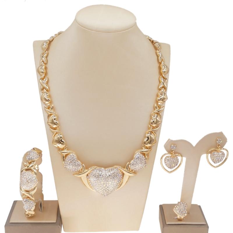 Earrings & Necklace Fashion Dubai Gold Jewelry Sets Crystal Heart Ring Bracelet Set Wedding Gift African Nigeria For Women Stes, Silver
Earrings & Necklace Fashion Dubai Gold Jewelry Sets Crystal Heart Ring Bracelet Set Wedding Gift African Nigeria For Women Stes, Silver