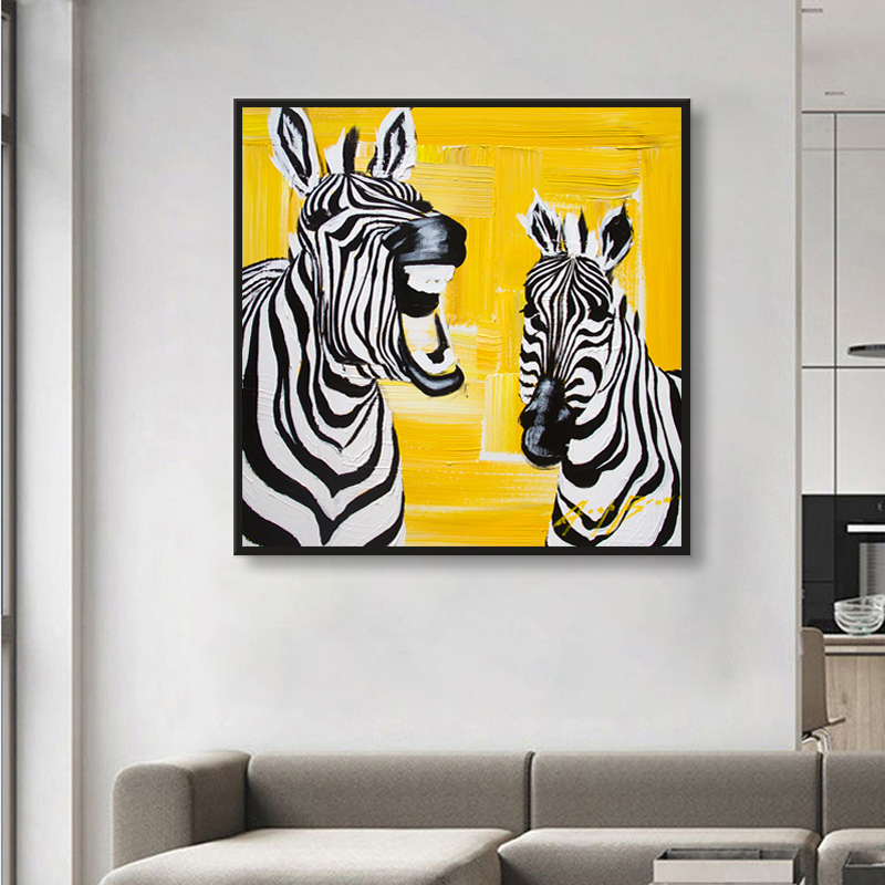 Two Zebras Abstract Canvas Painting Yellow Zebra Wall Posters and Prints Animal Wall Art Pictures For Living Room Bedroom Decor