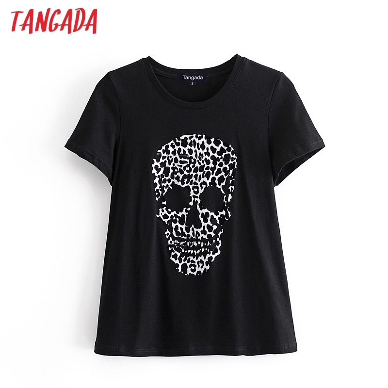 Women Leopard Skull Print Cotton T for Summer Short Sleeve Tees Ladies Casual Tee Shirt Top 4D7 210416