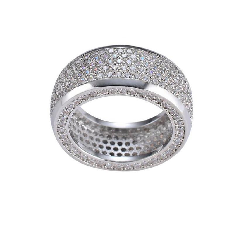Hip Hop Luxury Male Jewelry 10KT White Gold Fill Pave 5 Rows White Sapphire CZ Diamond Gemstones Eternity Circle Statement Women Wedding Engagement Ba