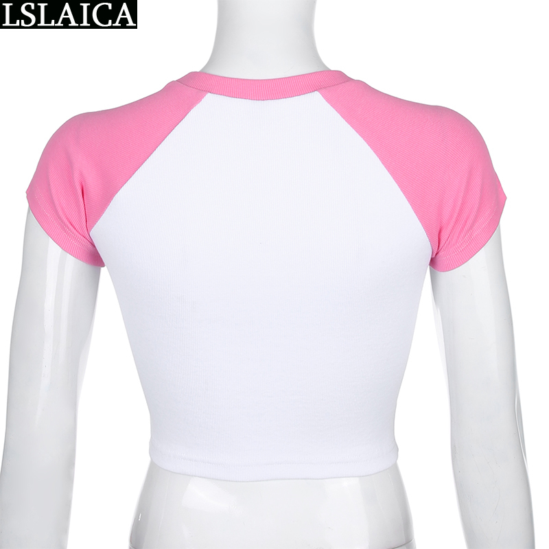 Summer women T-shirt short sleeve two color patchwork casual elegant knitted streetwear clothes 210520