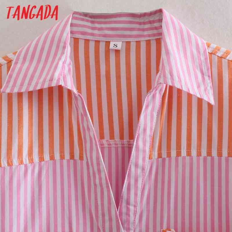 Women Vintage Striped Print Oversized Long Sleeve Chic Female Casual Loose Shirt QJ133 210416