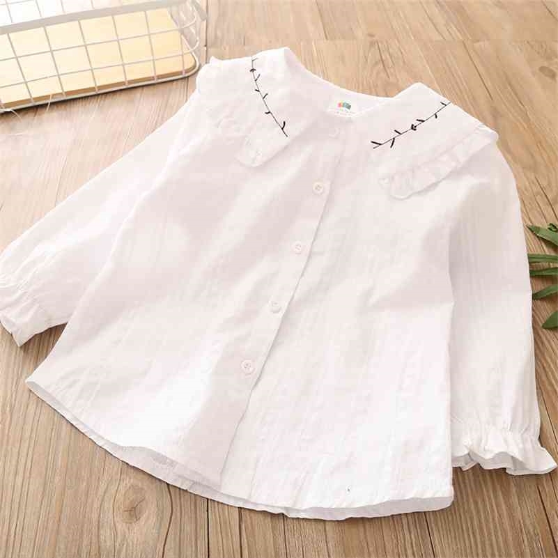 Spring Autumn 2 3 4 6 8 10 Years Kids Baby Long Trumpet Sleeve Doll Collar Embroidery Cotton White Blouse Shirts For Girls 210701 
Spring Autumn 2 3 4 6 8 10 Years Kids Baby Long Trumpet Sleeve Doll Collar Embroidery Cotton White Blouse Shirts For Girls 210701