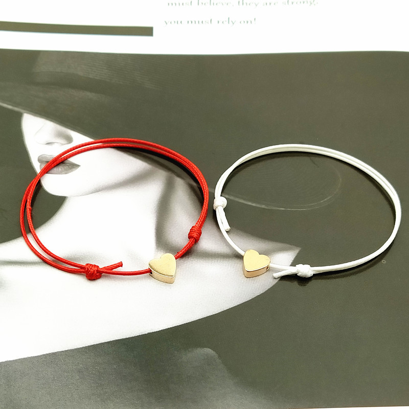 2 pcs/lots Tiny Love Heart Lucky Red Black White Color Rope Adjustable Fashion Couple Bracelet Wholesale