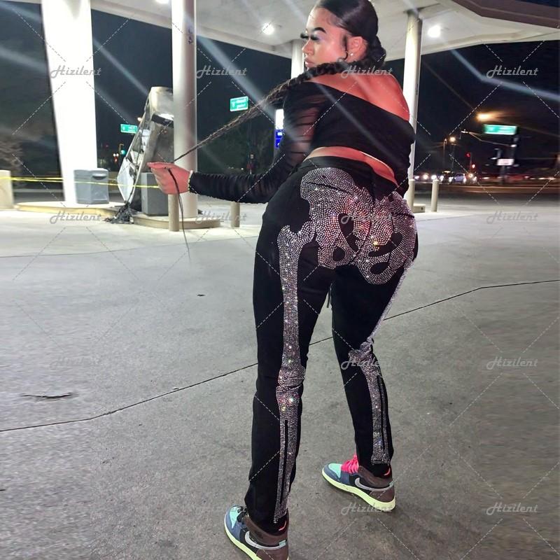Men's Pants Rhinestone Bone Y2k Grunge Hip Hop Punk Harajuku Jogging Sports Casual Sportswear Training