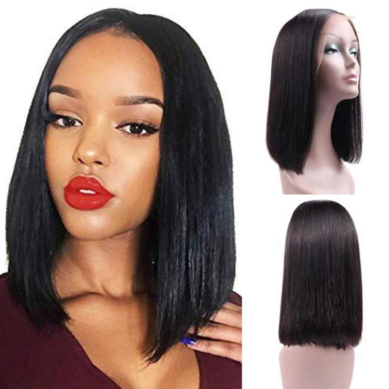 Brazilian Human Hair Lace Bob Wig Straight Middle Part Full Remy 10 12 14 Women BeauHair Wigs