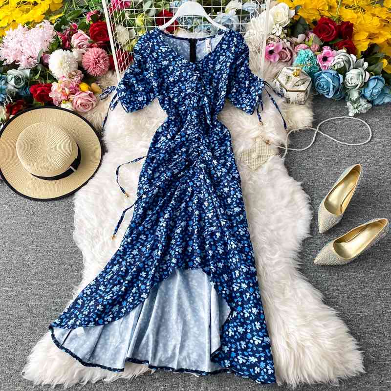Summer Floral Dres Slim Puff Sleeve Irregular Trumpet Dresses Vestidos Mujer Elegant Ladies V Neck Party Long Robe 210602, Blue
Summer Floral Dres Slim Puff Sleeve Irregular Trumpet Dresses Vestidos Mujer Elegant Ladies V Neck Party Long Robe 210602, Blue