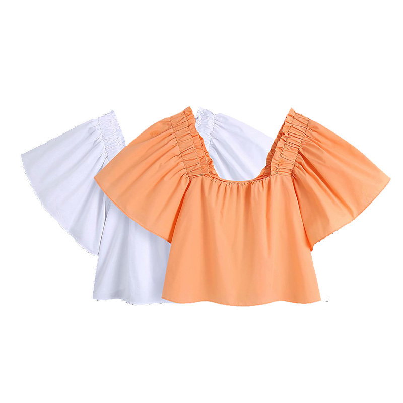 Women Tops Square Neckline Short Puff Sleeve Cropped Shirt Chic Lady Fashion Casual Clothes 210517