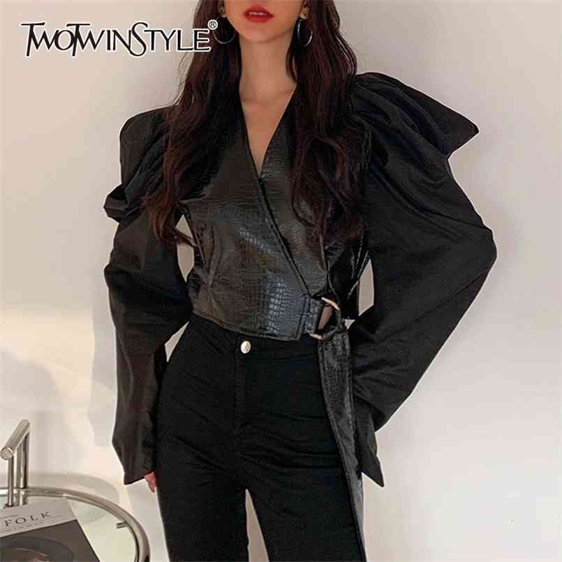 Elegant Black Short Shirt For Women V Neck Puff Sleeve Patchwork Blouse Female Fashion Clothing Stylish 210524
Elegant Black Short Shirt For Women V Neck Puff Sleeve Patchwork Blouse Female Fashion Clothing Stylish 210524