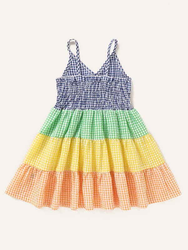 Toddler Girls Gingham Cut And Sew Shirred Cami Dress SHE
