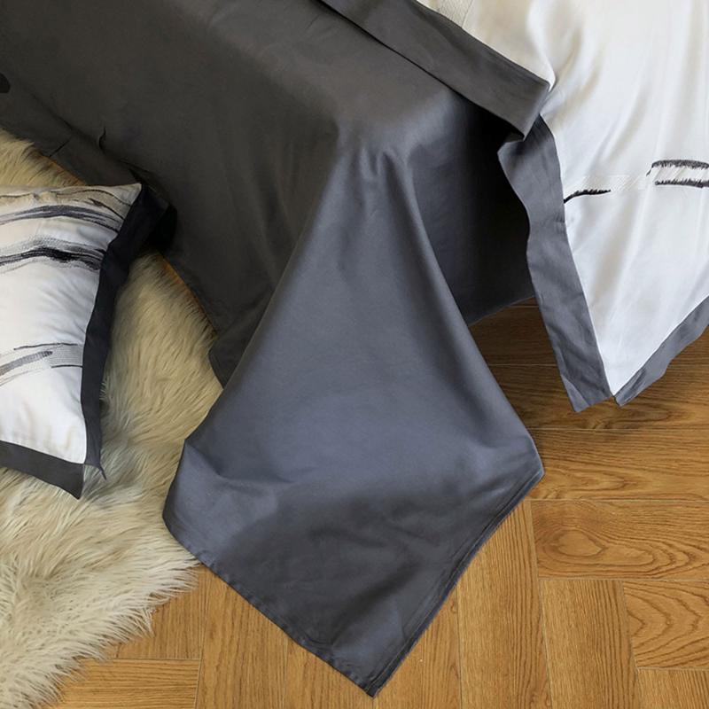 Papa&Mima Brief Marble Print Bedding Set Satin Egyptian Cotton Duvet Cover Queen King Size Linens Sheet Pillowcases Sets